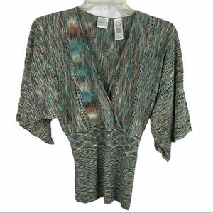 Emma E James Metallic Multi Color Knitted Winged Sleeve Sweater Size Small